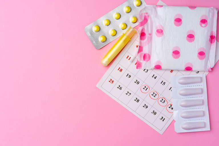 Calendar page with female menstrual hygienic items