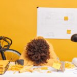 exhausted tired woman leans on table